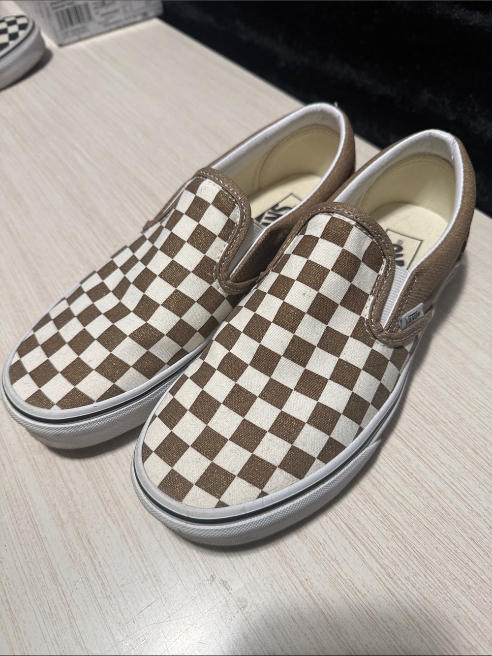 Vans Shimmer Gold and White Slip-On Checkerboard